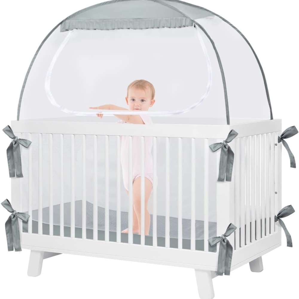 Baby crib tent pop up crib canopy NWT in original packaging, never opened. Grey.